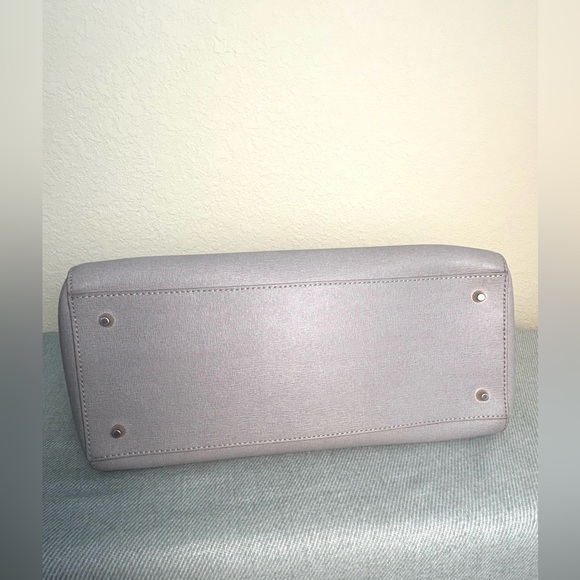 Furla Elena Satchel Hand Carry Bag Gray Saffiano Leather Shoulder Strap EUC - Picture 7 of 13